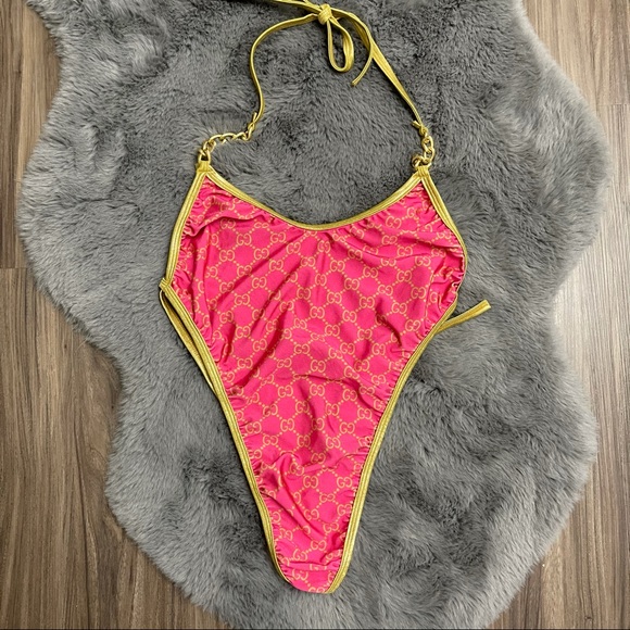 Pink monogram double G pink one piece swimsuit - Picture 2 of 9
